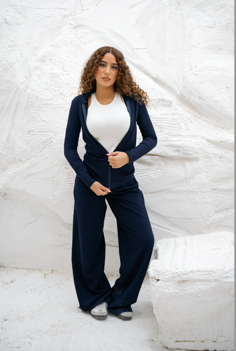 Navy Blue Ribbed Set